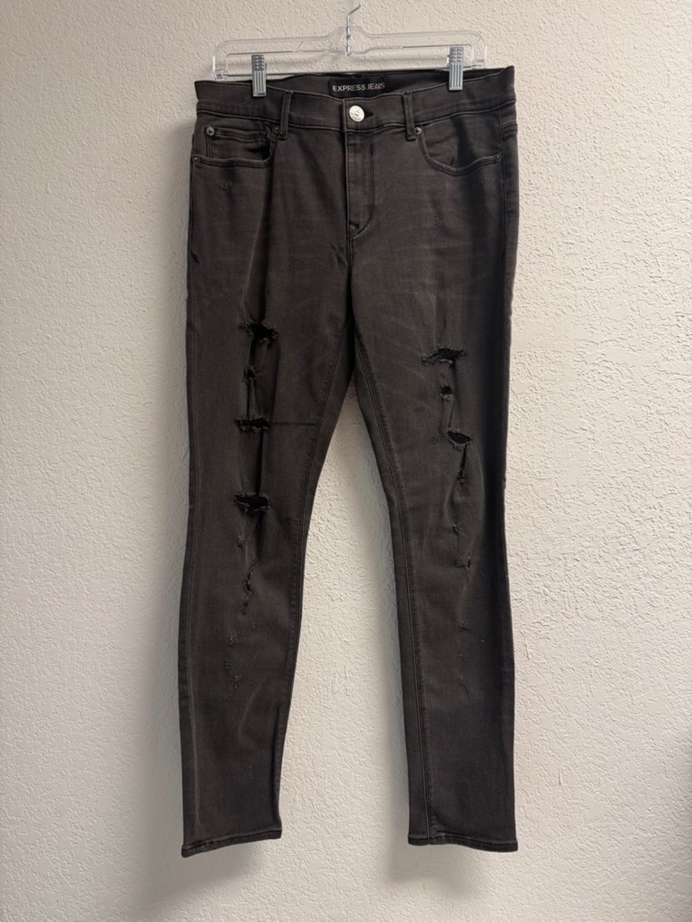 Express Women’s Washed Black Ripped Skinny Jeans 10 R